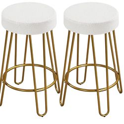 Bar Stools Set of 2 Round Kitchen Counter Stool with Golden Hairpin Legs Upholstered Velvet Seat for Kitchen/Dining Room Ivory, Set of 2 (Package 1)