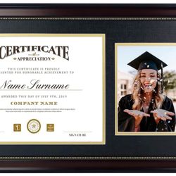 GraduatePro 11x22 Diploma Picture Frame with Tassel Holder for 8.5x11 Document/Certificate & 5x7 Photo, Mahogany Gold Rim with Double Mat (Black Over 