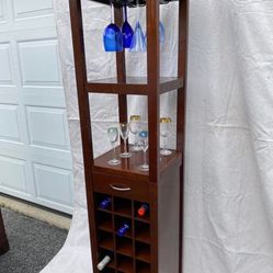 Gorgeous Rare Tall Vintage Wine Spirits Bar wine Cabinet rack w/ Stemware Holders Shelves H66”*D16”*