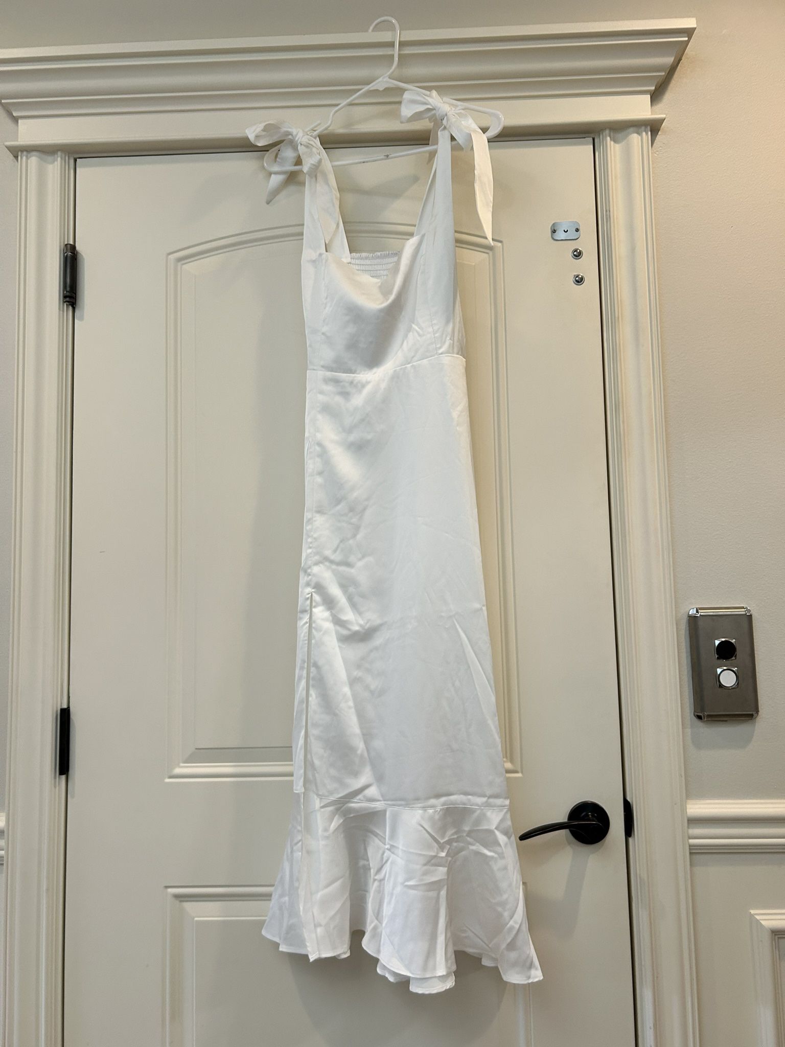 Show Me Your MuMu Garden Midi Dress in Ivory Luxe Satin