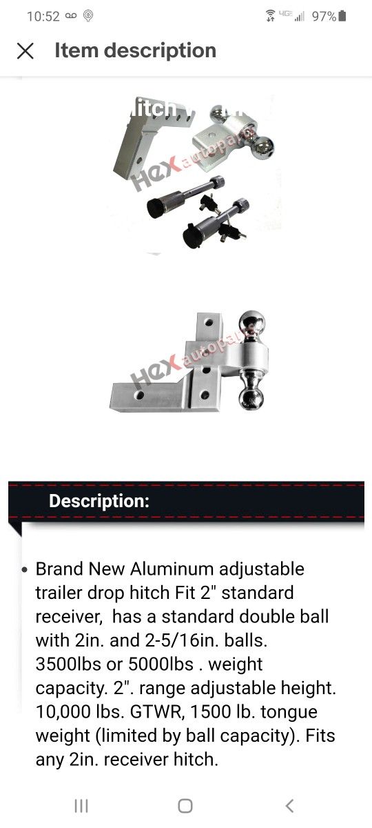 Aluminum Dual trailer 6 inch Drop hitch