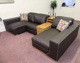 Furniture - 4 pc 100% real leather power sofa sectional- Holtman