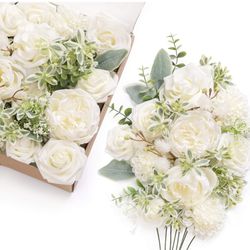 Ling's moment Fake Flowers Box, Faux Artificial Greenery Stems Foam Roses Dahlia Silk Peony Fabic Flower for Centerpieces Bouquet Wedding Vase Floral 