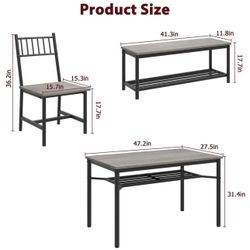 Garvee Dining Table Set for 4 with Bench and 2 Chairs, Rectangular Kitchen Table Set with Wine Rack,