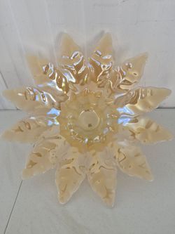 Mid-Century Irradesent Glass Flower Bowl Centerpiece 18"x18" By Murano Lavorazione Arte Art Glass Italy
