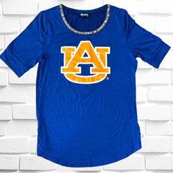 Gameday Couture Womens Size Large Auburn University Tigers Beaded Tee •High Neck