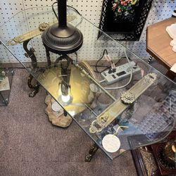 Vintage Ornate Metal Table Glass Top