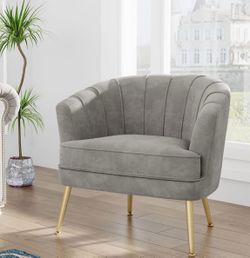 Velvet Accent Chair, Upholstered Modern Single Sofa Side Chair,Comfy Barrel Club Living Room Armchair with Golden Metal Legs for Bedroom Living Readin