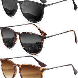 Sunglasses Womens Polarized Sunglasses-Women: Retro Round Sun Glasses with UV400 Protecion Trendy 3 Pack