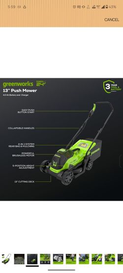 Greenworks 24V Brushless Cordless Lawn Mower with 4.0AH battery