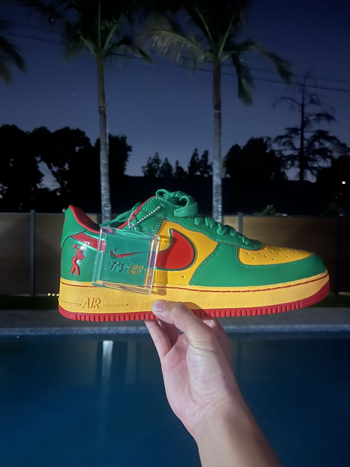 Nike US Force 1 Lucky Green/Mystic Red “lil Yachty Concrete” Size 12M