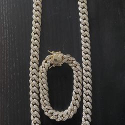 Gold Chain Icy Diamond Miami Cuban Link 22in 12mm And Matching Bracelet Set 