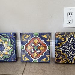Set of 3 small fabric prints in Mexican style. Bright, colorful, and full of character, perfect for adding a unique accent to your space.