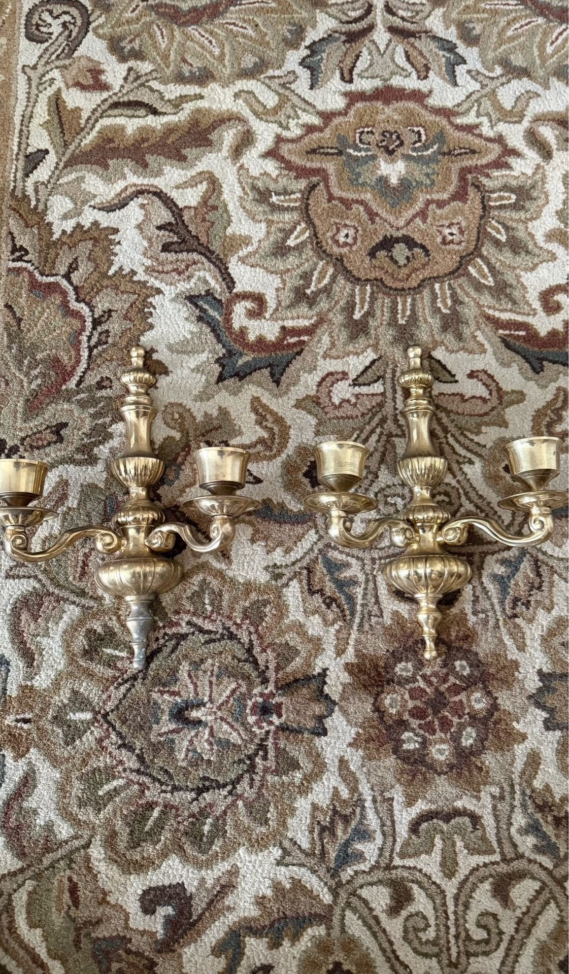 Vintage Brass Wall Sconces Pair – Baroque Style Candle Holders