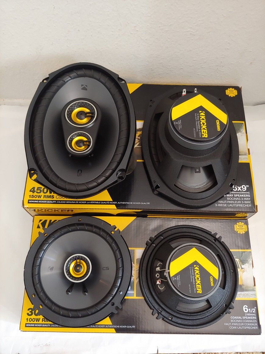 KICKER 1 PAIR 6.5" 2 WAY 300 WATTS & 1 PAIR 6×9 3 WAY 450 WATTS CAR SPEAKER ( BRAND NEW PRICE IS LOWEST INSTALL NOT AVAILABLE )