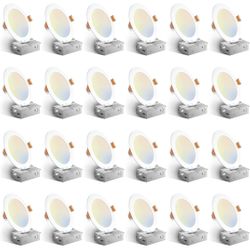 Amico 24 Pack 6 Inch 5CCT Ultra-Thin LED Recessed Ceiling Light with Junction Box, 1050LM Brightness, Dimmable Canless Wafer Downlight, 12W, ETL&FCC