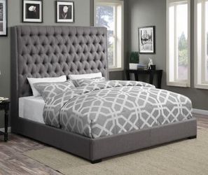 Brand New 72” Tall Grey Fabric Upholstered Bed