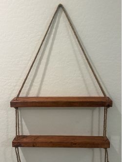 Handmade Rustic 2-Tier Solid Wood Rope Hanging Shelf – Real Wood – Custom Built