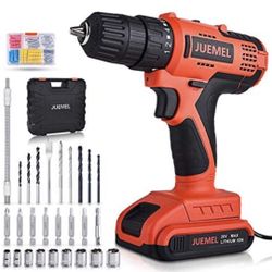 20V MAX Cordless Drill Driver, JUEMEL 100Pcs Accessories Electric Power Drill Set, 2-Speed with Variable Speed Trigger, 3/8'' Keyless Chuck, 18+1 Clut