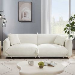 85"Wide Oversized Sofa and Couch,Deep Seat Sherpa Lambswool 3 Seater Sofa with 2 Pillows and Metal Leag with Anti-skid Pads,Minimalist Sofa Set for Li