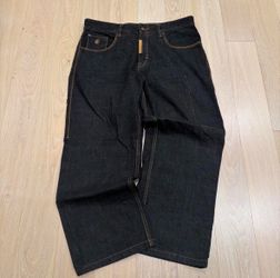 Dark Wash Baggy Jeans with Contrast Stitching