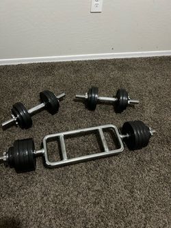 Adjustable dumbbells and hammer curl bar