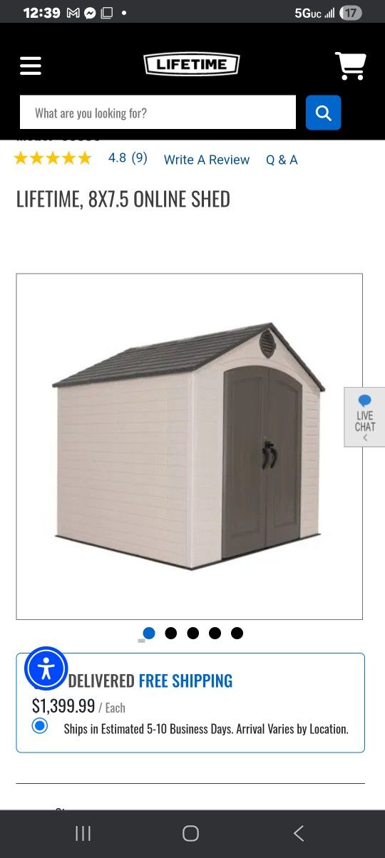 Lifetime 8x8 Vinyl Shed Price $999. O0 Set Up And Delivery Included If Local San Diego And Will Be Sitting On Concrete