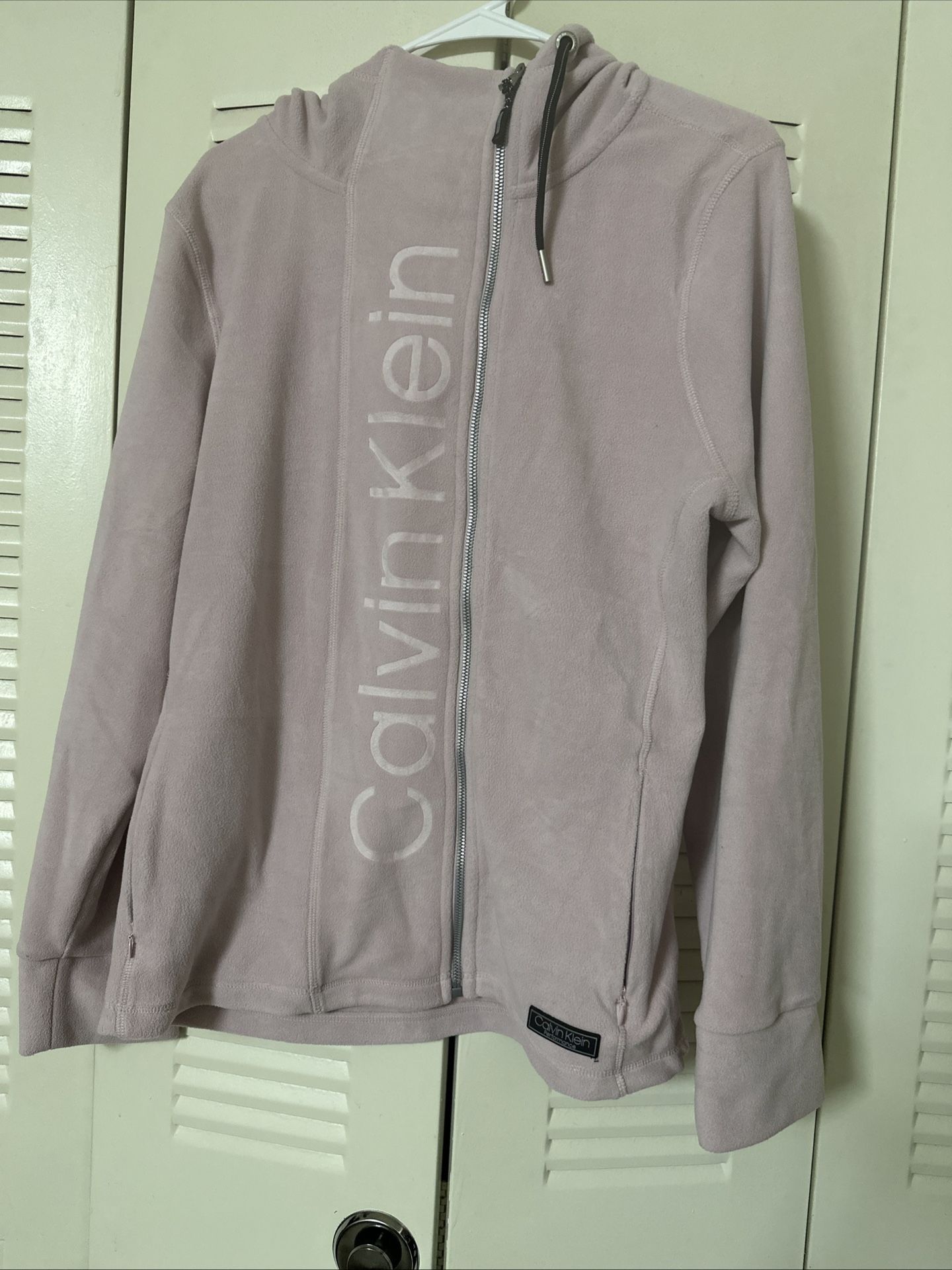 Calvin Klein PERFORMANCE ASYMMETRICAL ZIP LOGO HOODED FLEECE JACKET PINK Size 2X