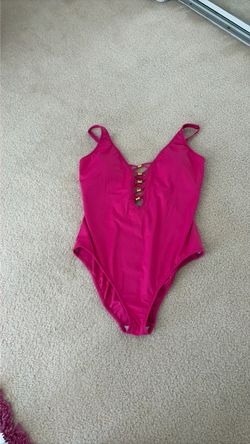 Pink One-Piece Swimsuit with Lace-Up Front