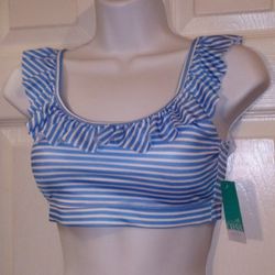 NWT Outdoor Oasis Blue Pinstripe Swim Top Size Small 
