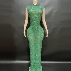 Green Mesh Diamond Dress 