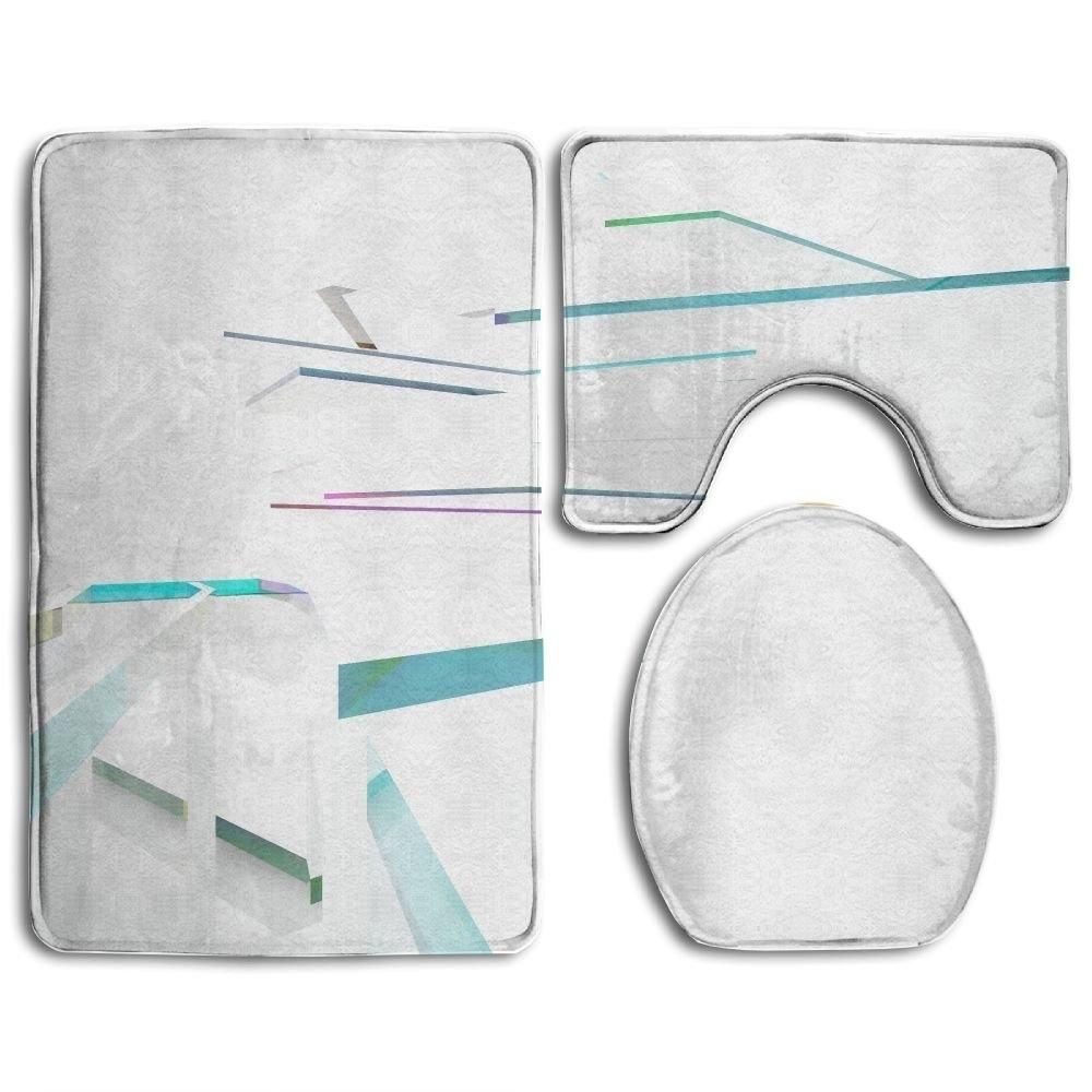 Abstract Architectural Interior Sculpture Geometric Glass Lines 3 Piece Bathroom Rugs Set Bath Rug Contour Mat and