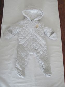 New Baby Boys 6/9 Months Gray Bear Snowsuit, Little Me