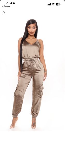Olive satin jumpsuit! Size Small