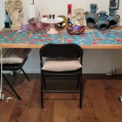 Oak Dining Table With White Metal Legs On Wheels 