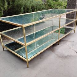 MCM Modern Restoration Hardware Gold Toned Metal and Glass Mirrored Coffee Table