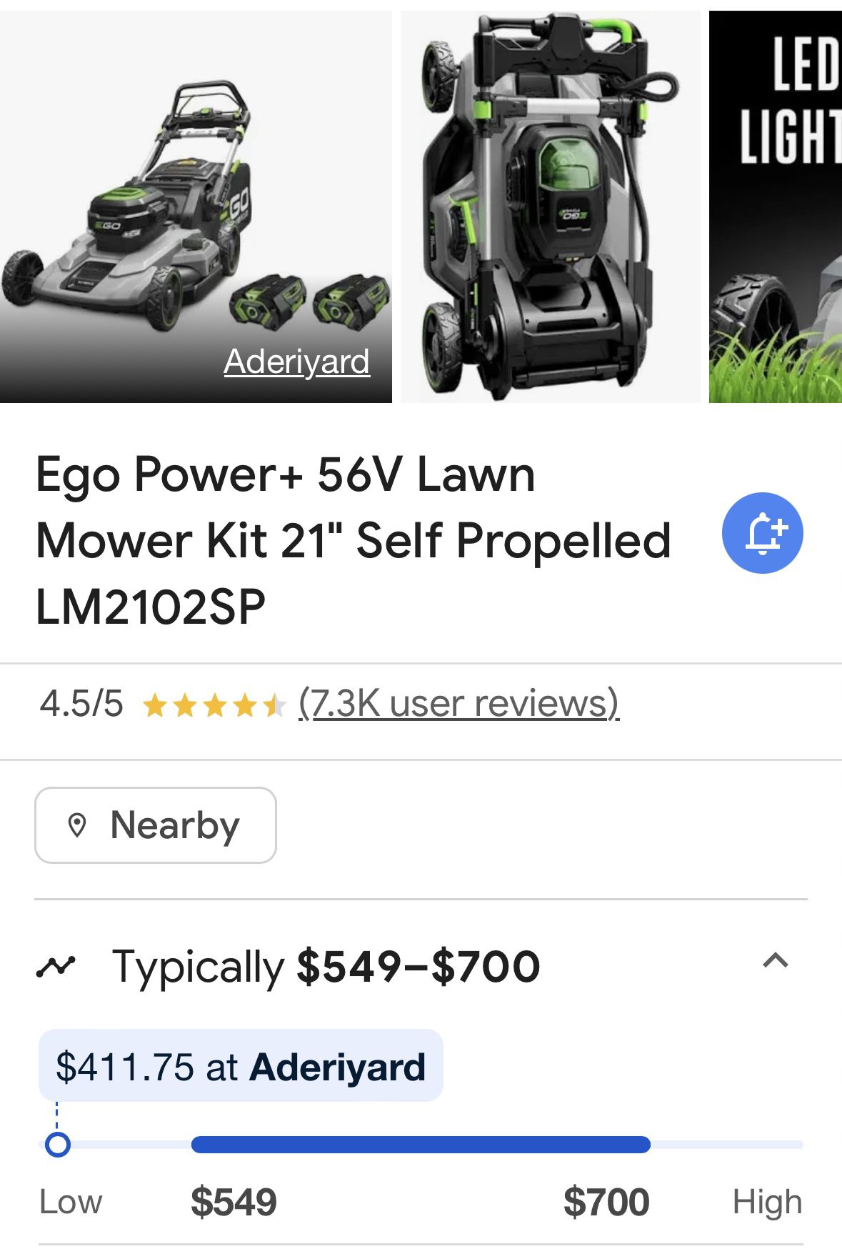 EGO BATTERY POWERED SELF PROPELLED 21” LAWN MOWER 