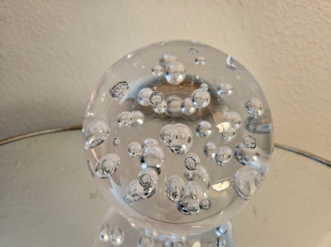 VTG  Art Glass Sphere Ball Paperweight Controlled Bubbles 3Lb