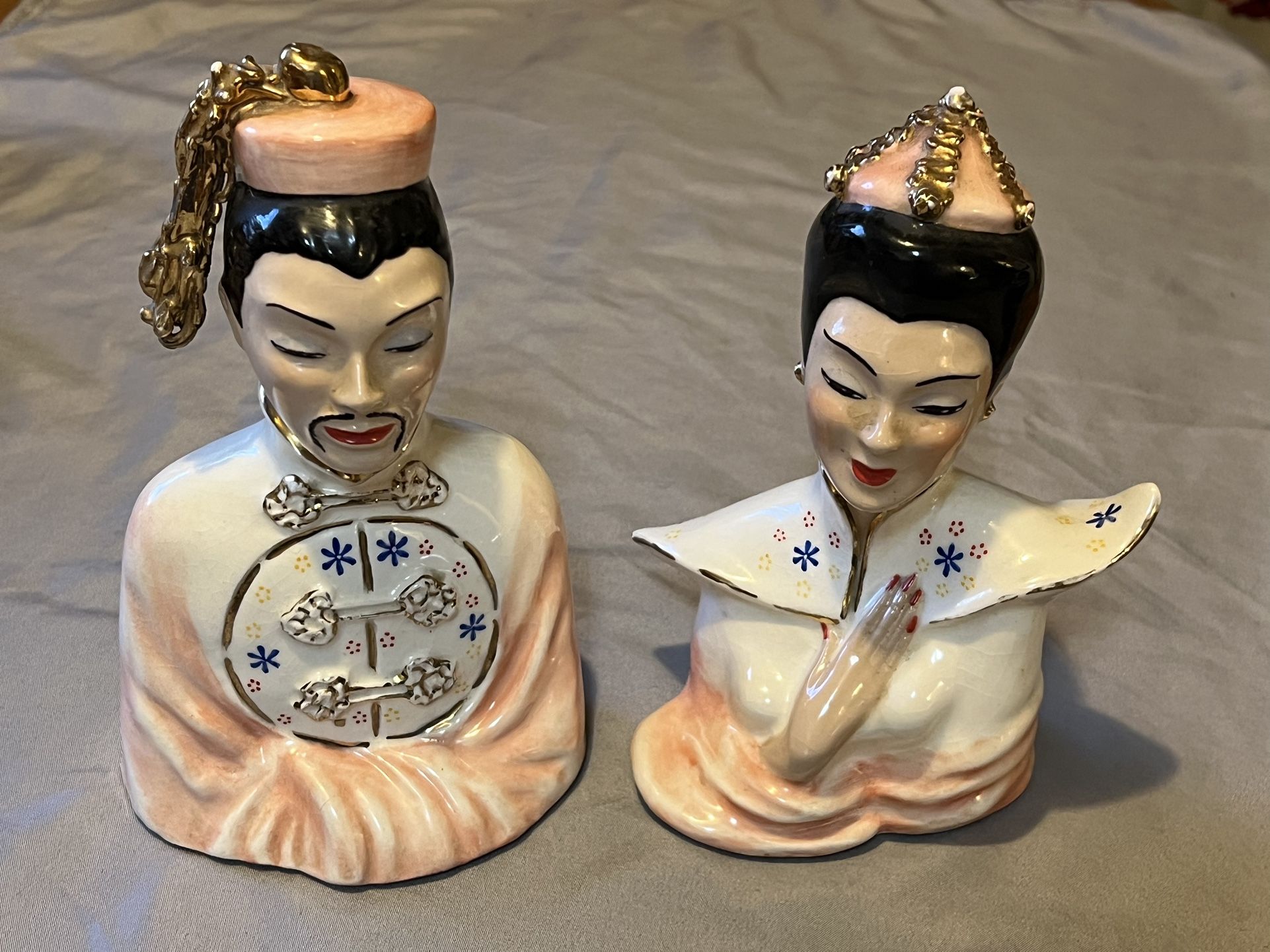 Asian Man & Woman Ceramic 7” Figures !