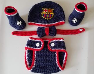 Crochet Baby Boy FC Barcelona Soccer Inspired Outfit Photo Prop 