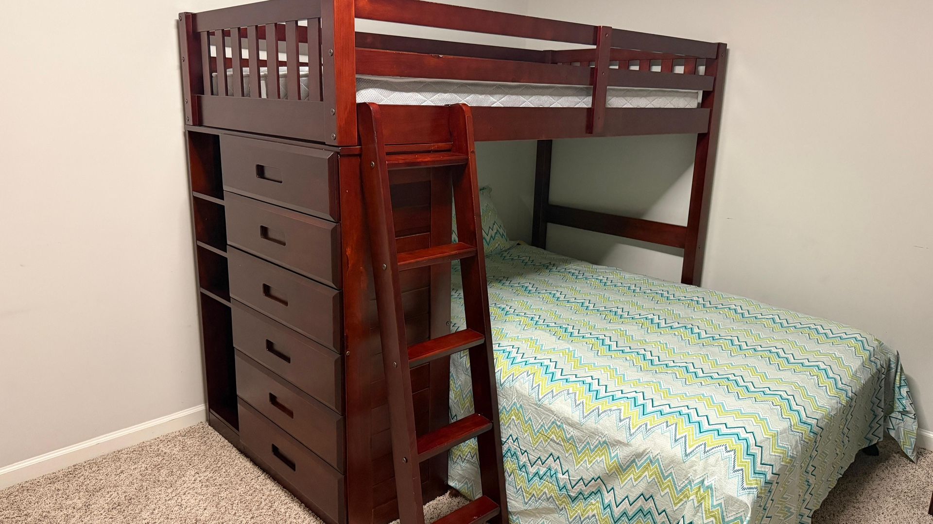 Bunk Bed With Queen Mattress In Excellent Condition