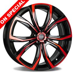 OFFER- DBM ENC RED MACHINED FACE GLOSS BLACK  22X8, 5X100/5X108/5X110/5X112/5X114.3/5X120