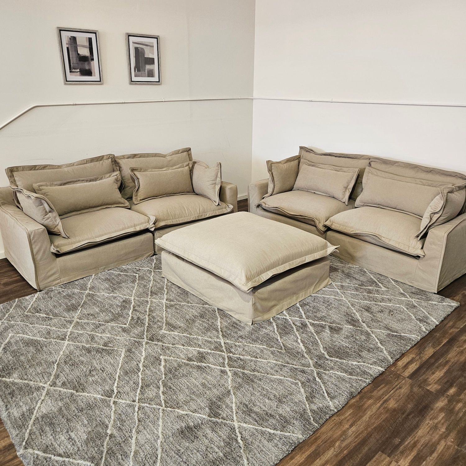 Olivia Cloud Sand Living Room Set W Ottoman - FREE DELIVERY