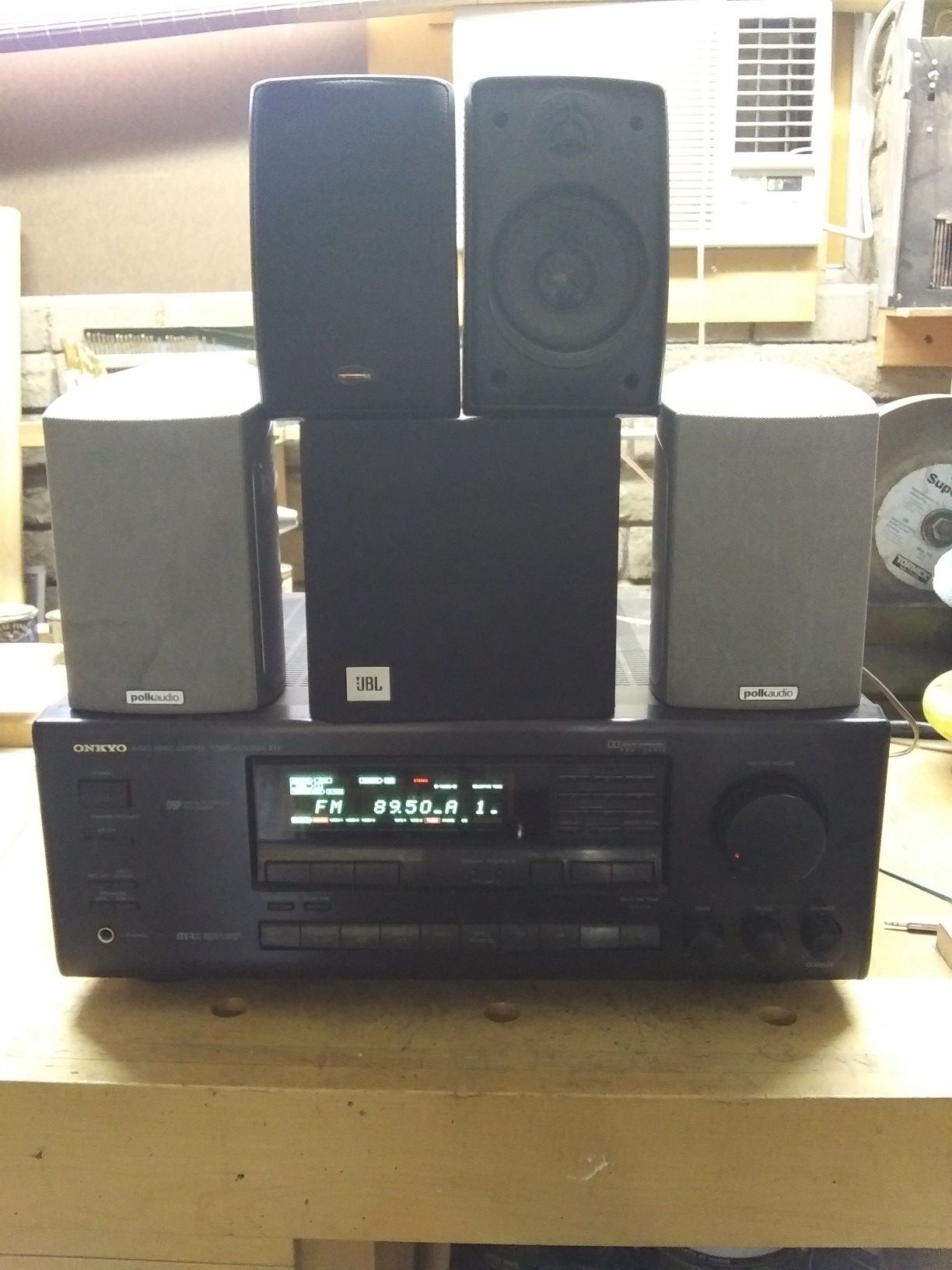 Onkyo receiver with surround sound speakers