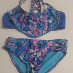 Blue And Pink Floral Bikini 