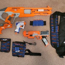 (4) Nerf Gun Lot With 100 Bullets & Accessories