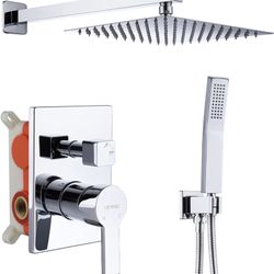 Shower Faucet Set Chrome, Wall Mounted Shower System with Brass Handheld and Valve,10 Inches Rain Shower Head Shower Faucets Sets Complete Shower Trim