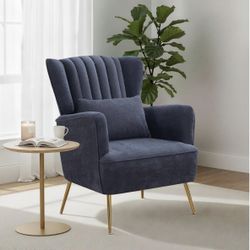 Accent Chair with Lumbar Pillow, Modern Wingback Chair for living room with Gold Metal Legs, Upholstered Arm Chair with Thick Cushion, M( AP17)