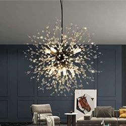 CM MZY Modern Crystal Chandeliers Firework, Matt Black Dandelion Sputnik Ceiling Light Fixtures, Sputnik Chandelier Pendant Light for Bedroom Living R