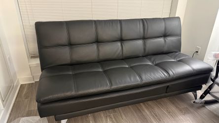 Convertible Futon Sofa Bed – Black Faux Leather